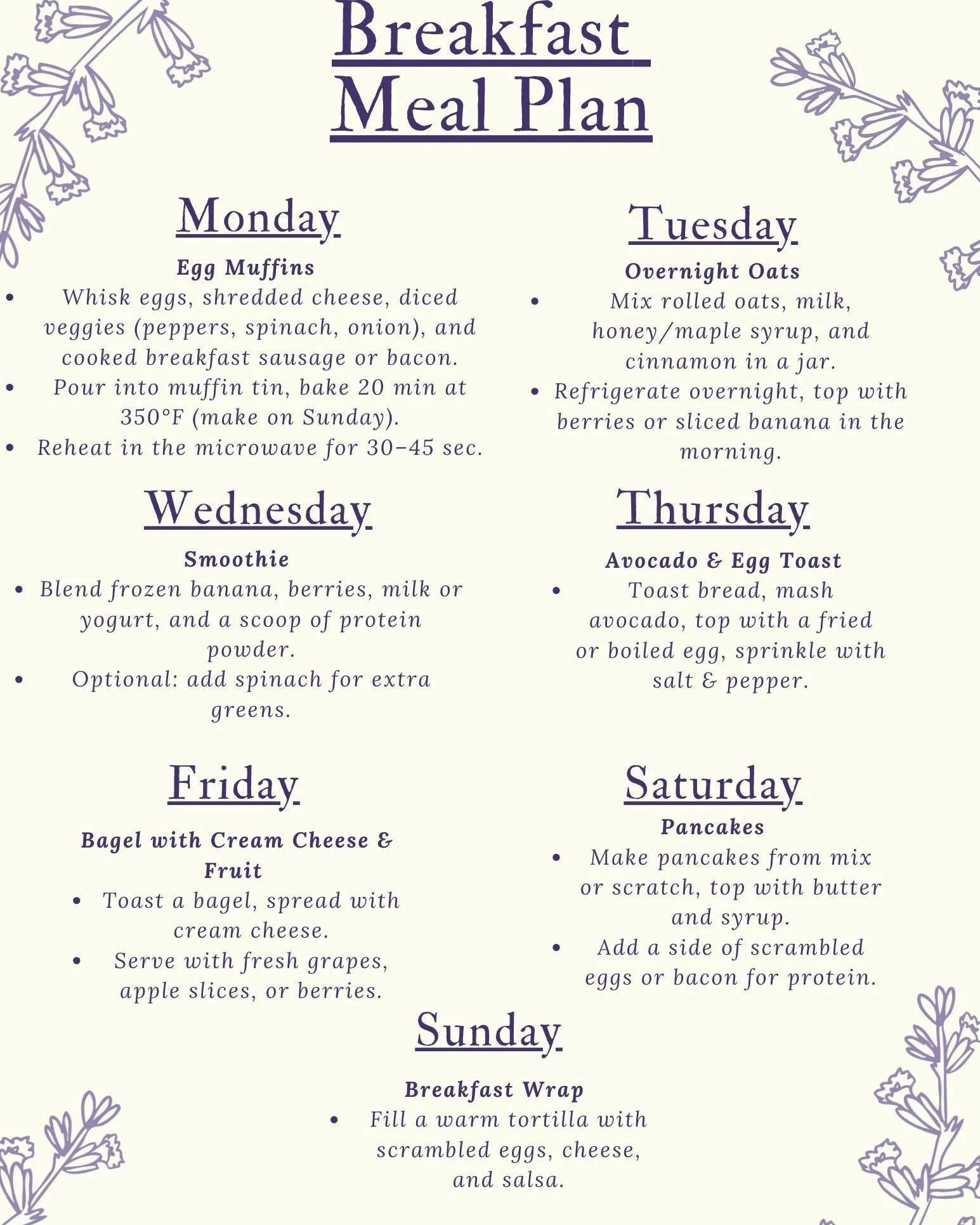 ✨ I had such a great response to the weekly dinner plan I shared — I love knowing it made mealtime a little easier! 💛
Since mornings can feel like the hardest time to make decisions, I’ve put together a week of simple, nourishing breakf