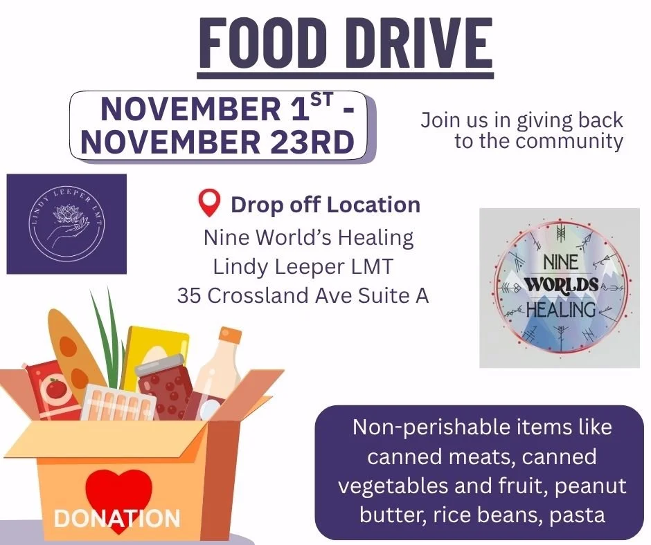This November, I&rsquo;m teaming up with Nine Worlds Healing to support families in need &mdash; and I would love your help. 💛

From November 1st&ndash;23rd, I&rsquo;ll be collecting non-perishable food items to donate to our local food pantry.

If 