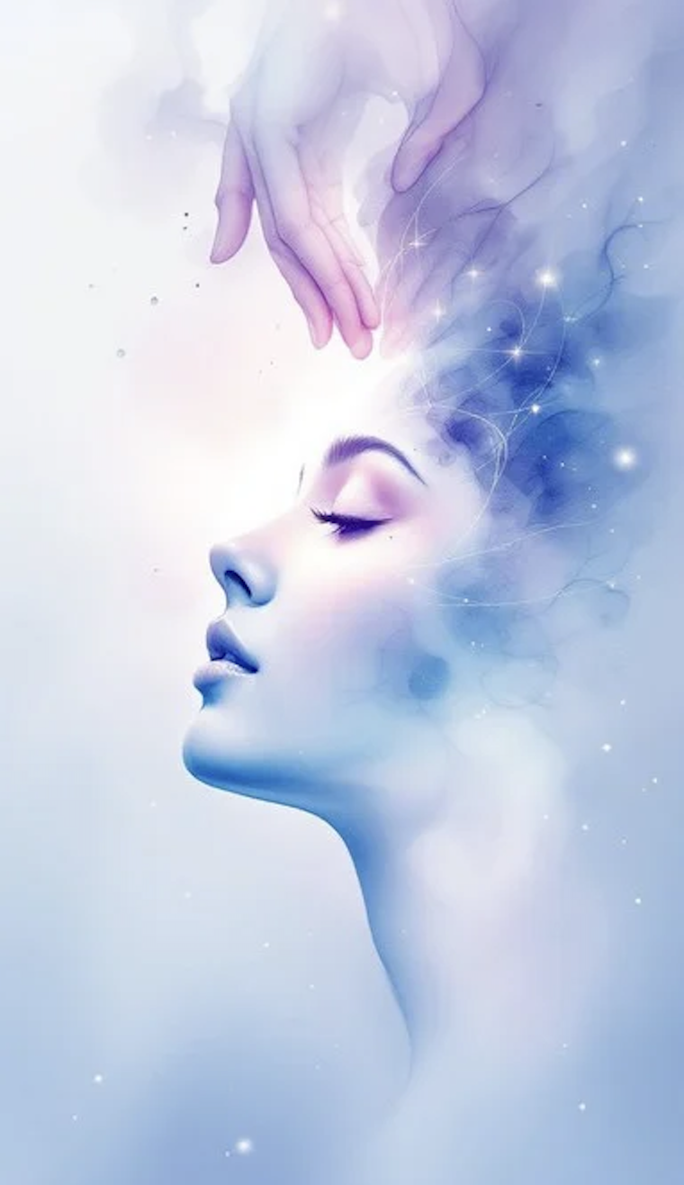 Woman receiving Theta healing energy alignment.