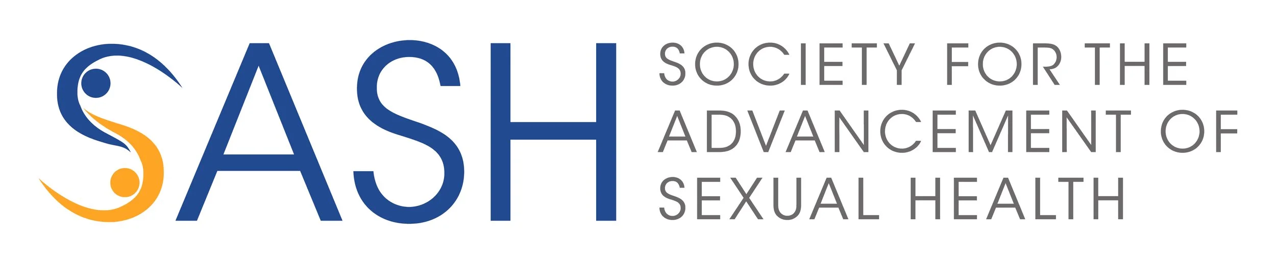 Logo of the Society for the Advancement of Sexual Health (SASH) with a stylized S and two dots in blue and orange.