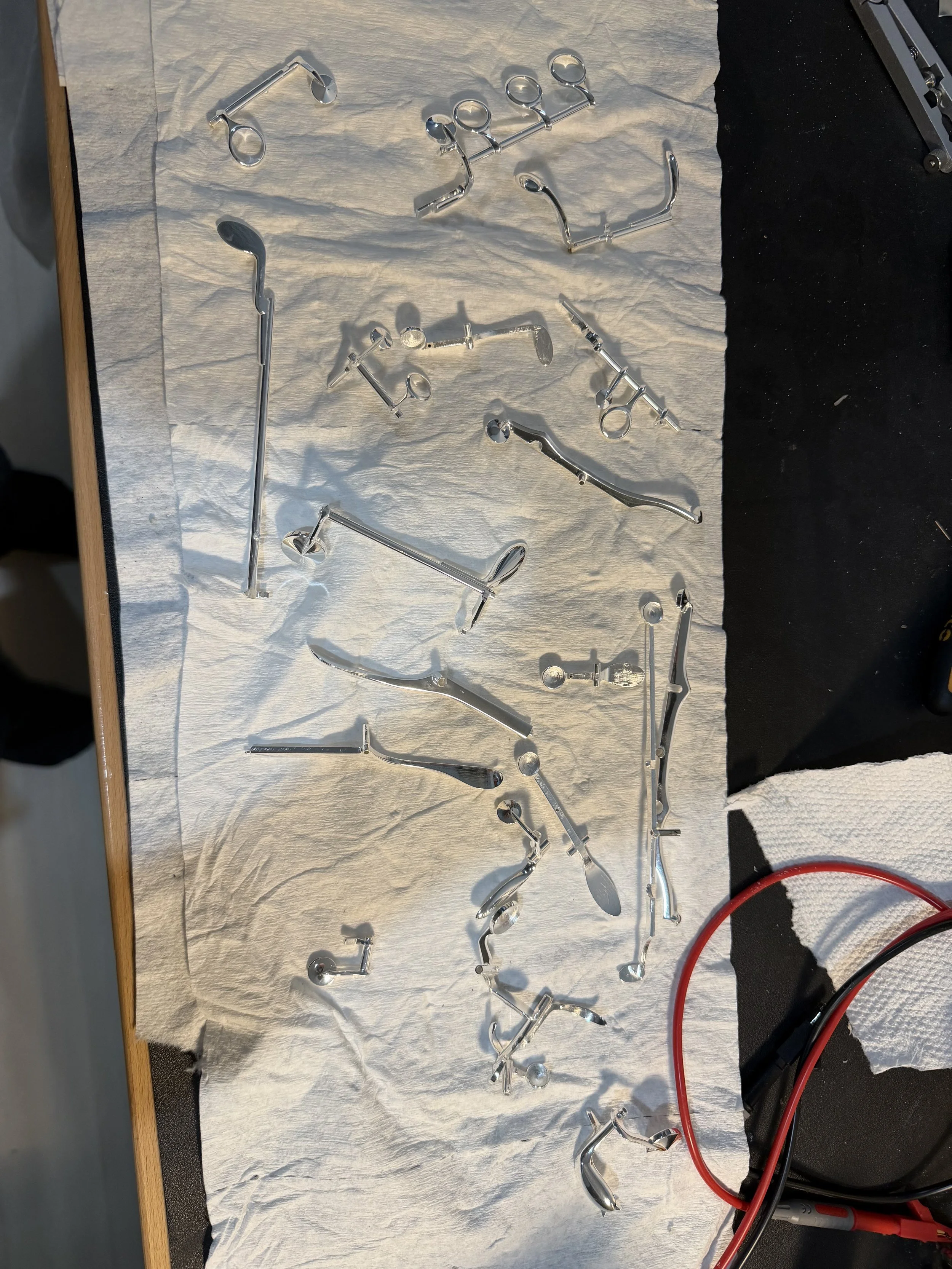 Some more keys back from plating + Gold plating posts in workshop