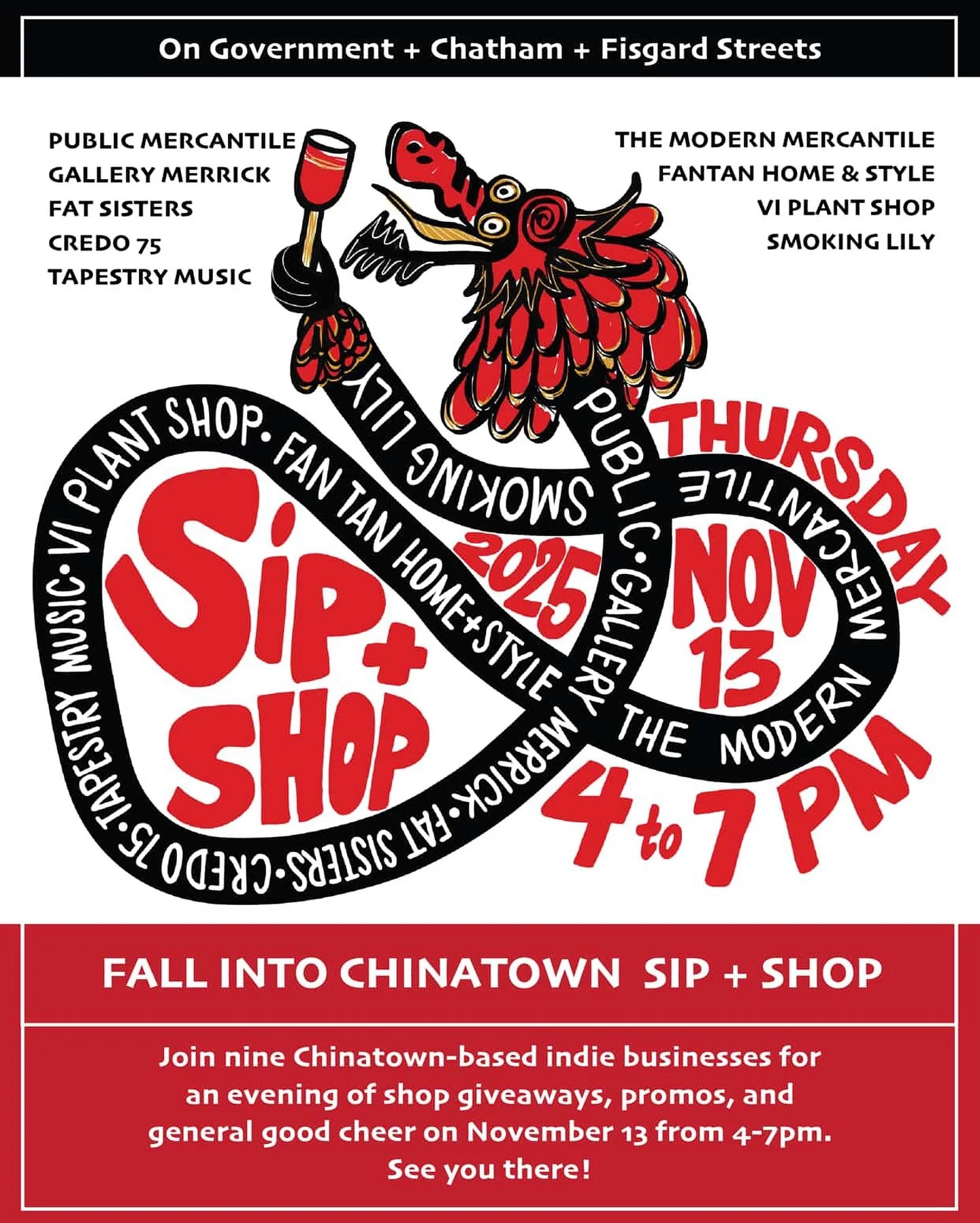 SAVE THE DATE! 🐉🍷

It&rsquo;s Small Business Month, and it got us thinking ~ what better way to celebrate than bringing together a community of Chinatown-based shops for one fun evening?

So we did just that. Nine small businesses, one neighbourhoo