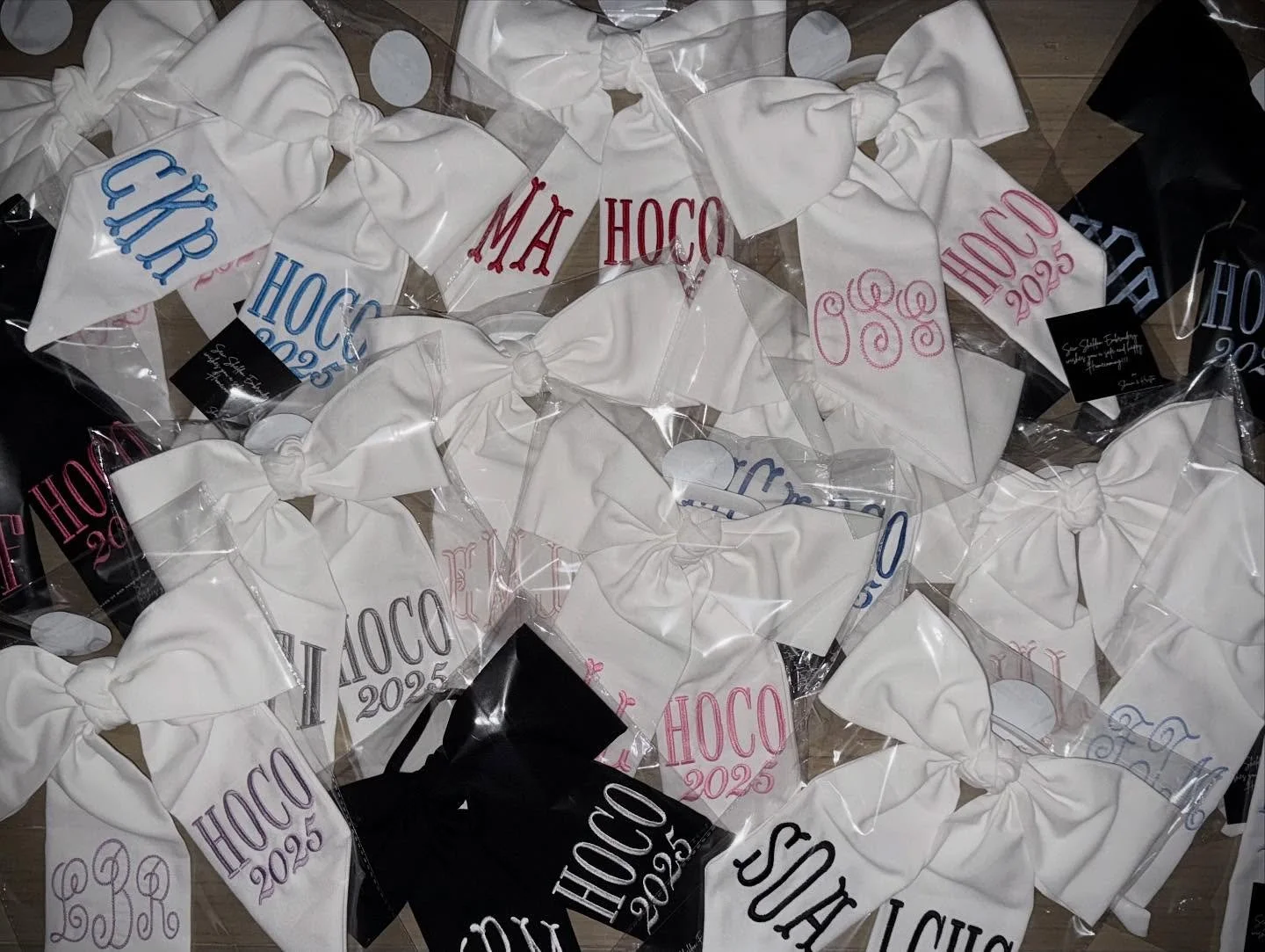 Sew Sheldon Embroidery is kicking off HOCO 2025 as our very first (ever!) batch of orders is going out tomorrow!!! We can&rsquo;t wait to see all of those pics! DM for order info. 🎀