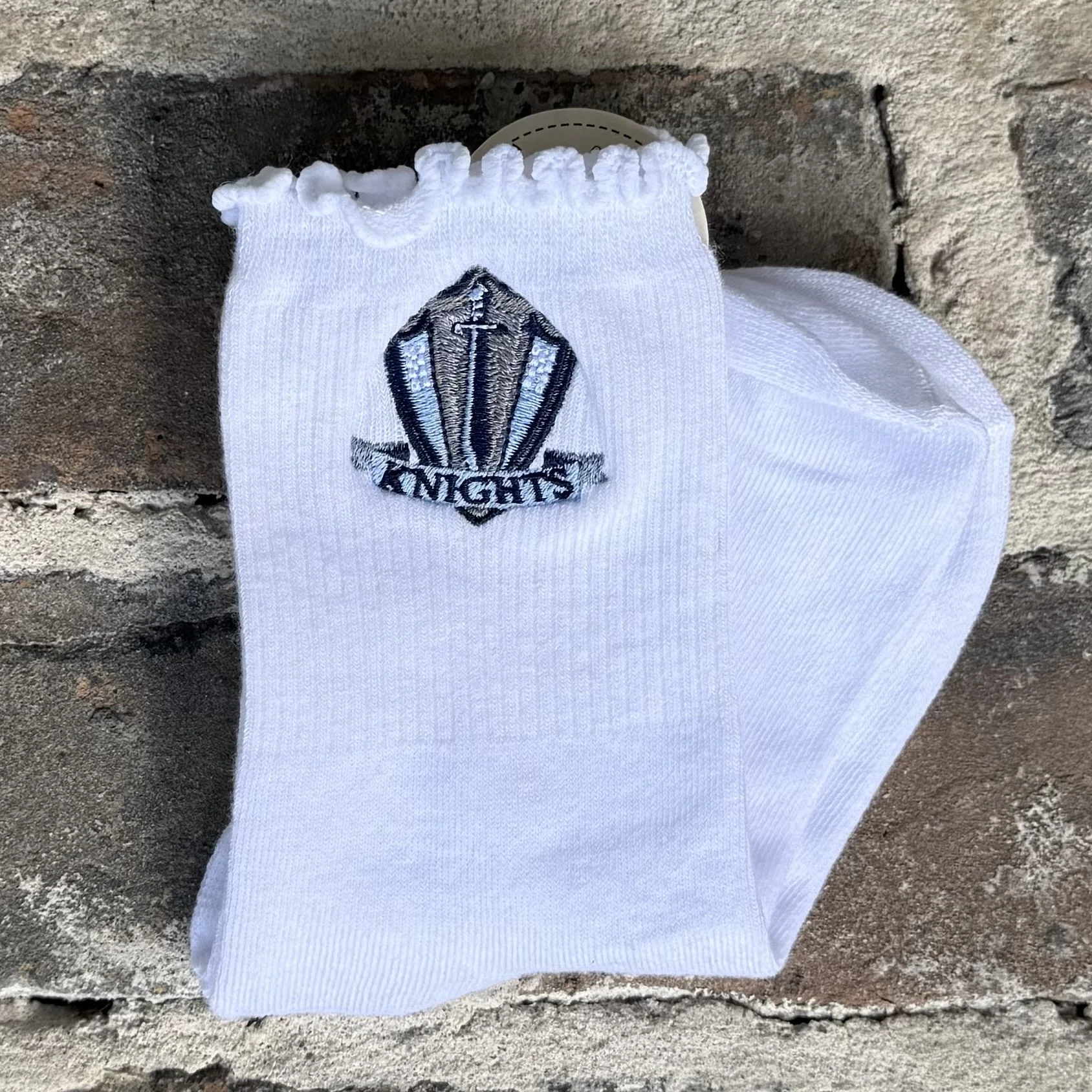 White Academic Logo Ruffle Ankle Socks