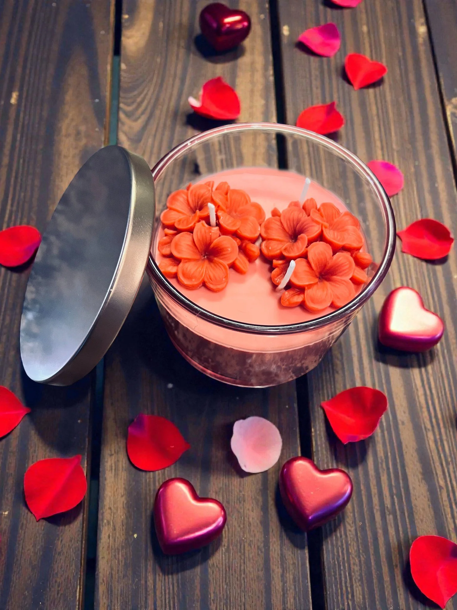 Pink Glass Candle with Flower