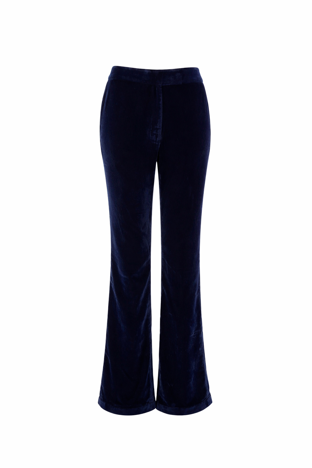 Style - BK26008 , Description - SKINNY FLARE PANT  , Material - VELVET  NYLON SATIN  , Colour - NAVY BLU.png