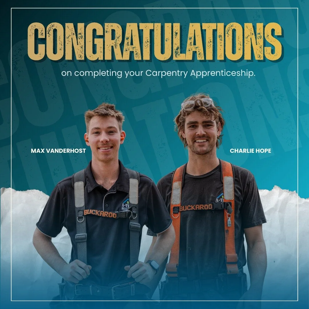 As we round out the year, we want to take a moment to congratulate Max and Charlie on becoming qualified carpenters this year! 

Both these blokes have consistently delivered, showing up each day with enthusiasm and a genuine hunger to learn the carp