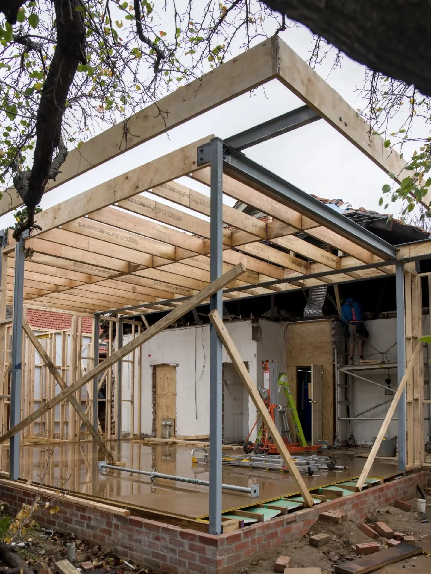 Progress is moving full steam ahead at our Elwood project.

With the structural steel installed, and the framing well underway, the structure is now taking shape and the home's design is beginning to reveal itself.

Follow along for more updates from