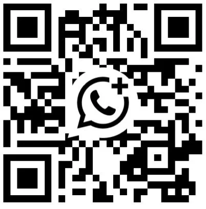 A QR code with a WhatsApp logo in the center
