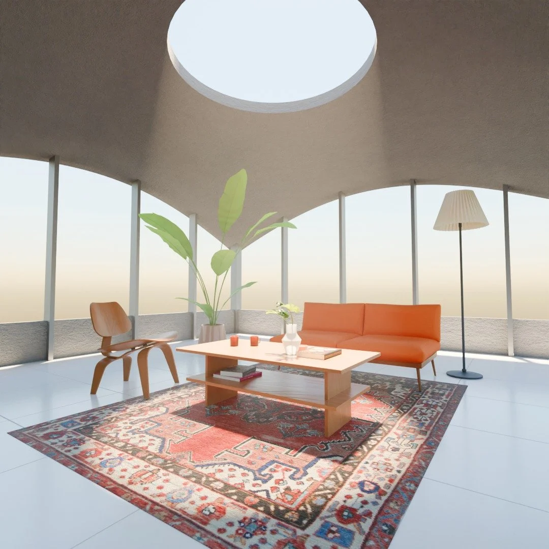 Room concept created in blender inspired by structural engineer Heinz Isler shell designs. These designs work on the basic principles of compression and tension. These organic forms are generated by suspending fabric upside down, allowing it to natur