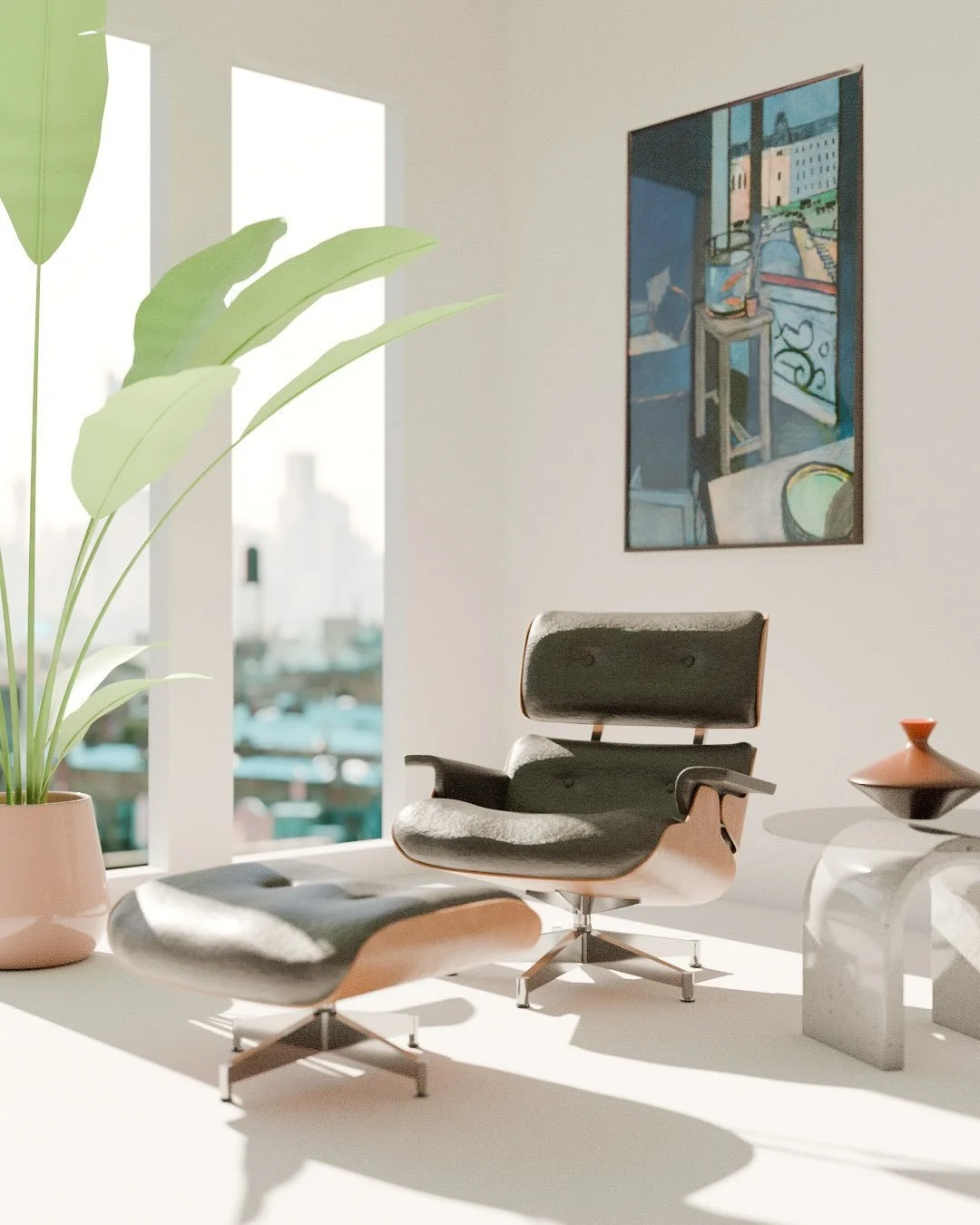 Today I did a quick model of an Eames lounge chair and ottoman in blender. You may have seen one before in the show Frasier.