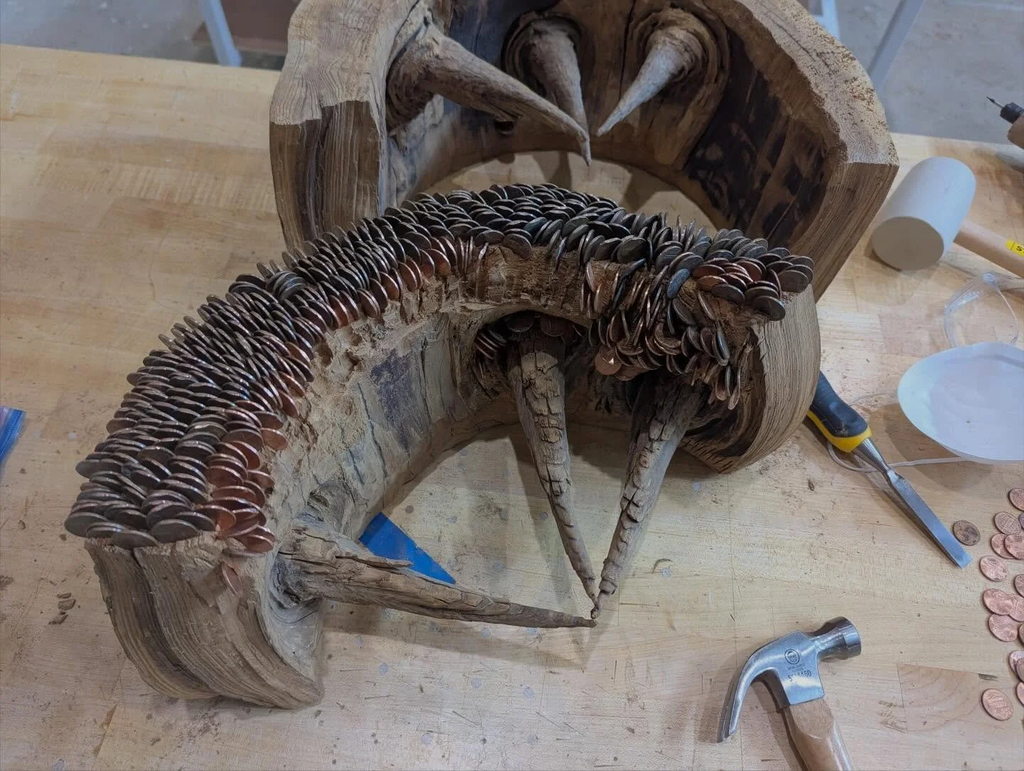 @madelainekobe &ndash; Image 1 - Wood split and my project cracked in half Image 2 - My work up in my kitchen - so I can think Image 3 - WIP out in the yard - so I can see Image 4 - WIP out in the yard - detail A good friend of mine, Scott Smith, rea