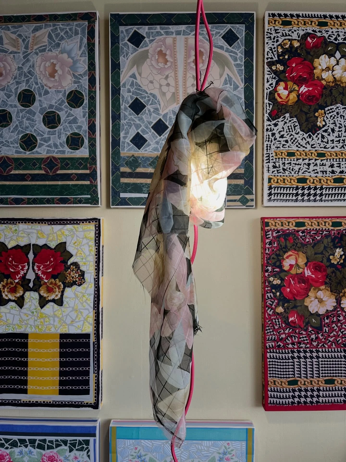 @roachpatrol - Here are a few images from inside my studio process and some outdoor compositions that influence my work. I like to play with sheer patterned fabrics and how light and color can pass through them. It is similar to the enjoyment I get l