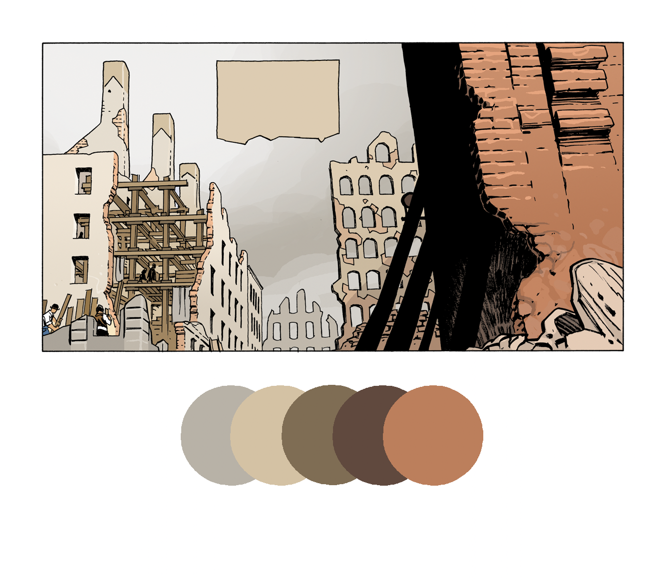 Une case et sa palette de couleurs extraite de La Mangouste, XIII Mystery, de Meyer, Dorison et Delabie aux  éditions Dargaud