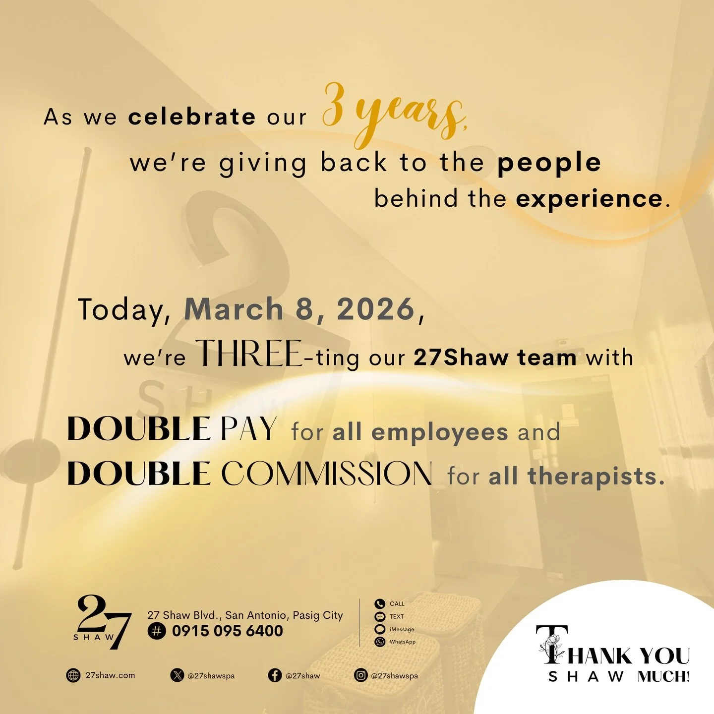 As we celebrate our 3 years, we&rsquo;re giving back to the people behind the experience. ✨
#ThisIs27Shaw 🖤
