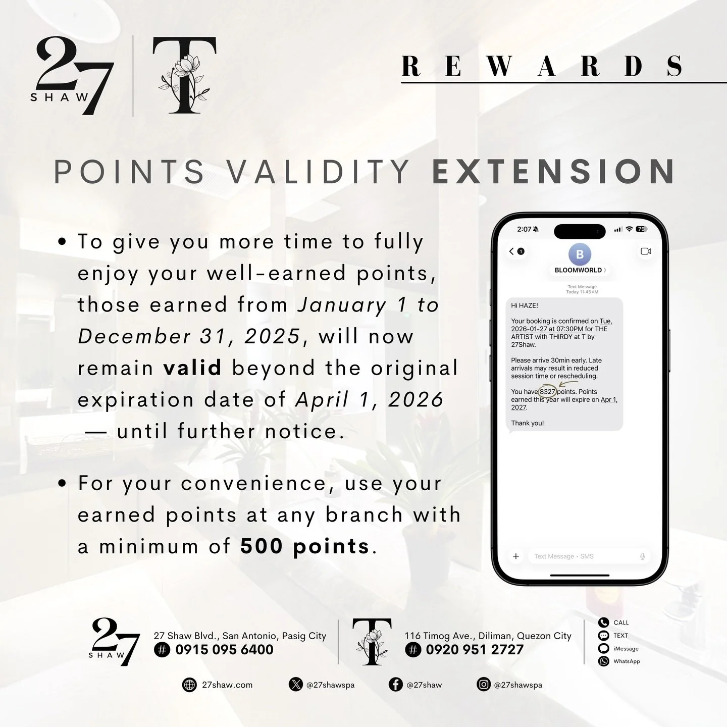 Because you deserve unhurried indulgence. 🖤
Points validity extended for more time to enjoy. ✨

#ThisIs27Shaw
#Tby27Shaw