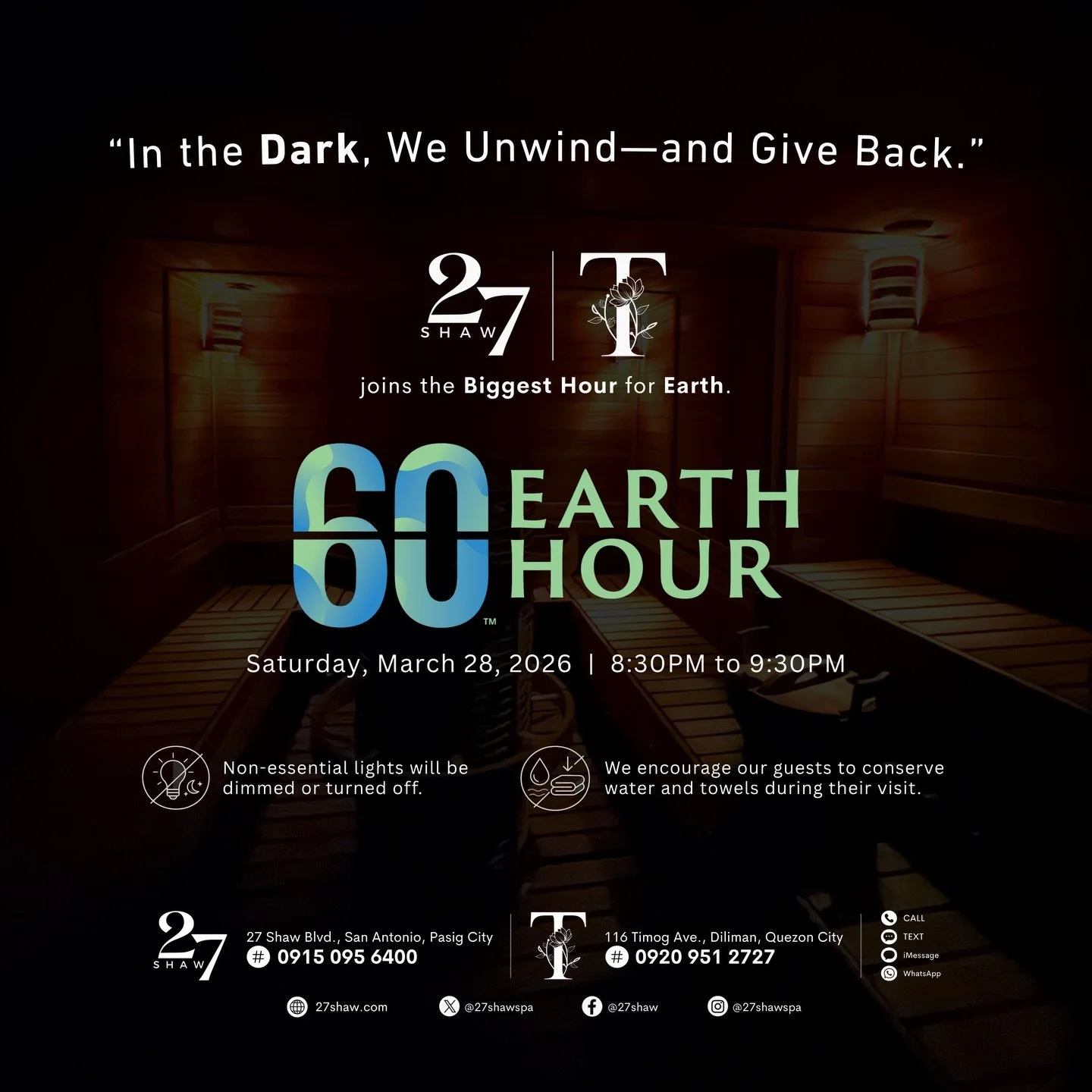 In the dark, we unwind&mdash;and give back. 🌏 #EarthHour

#ThisIs27Shaw
#Tby27Shaw