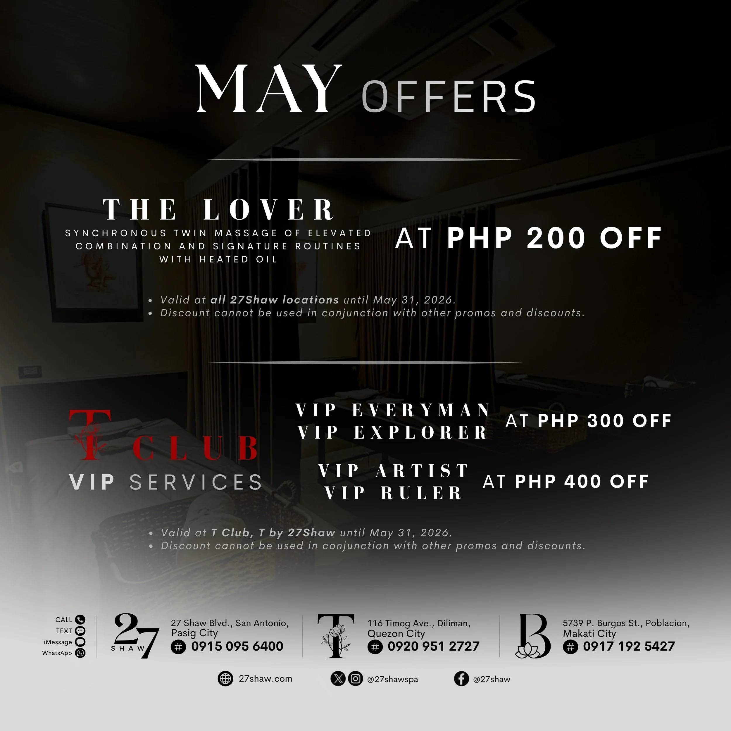 This May, bask in bliss with our special offers. ✨

#ThisIs27Shaw
#27Shaw #Tby27Shaw #Bby27Shaw
