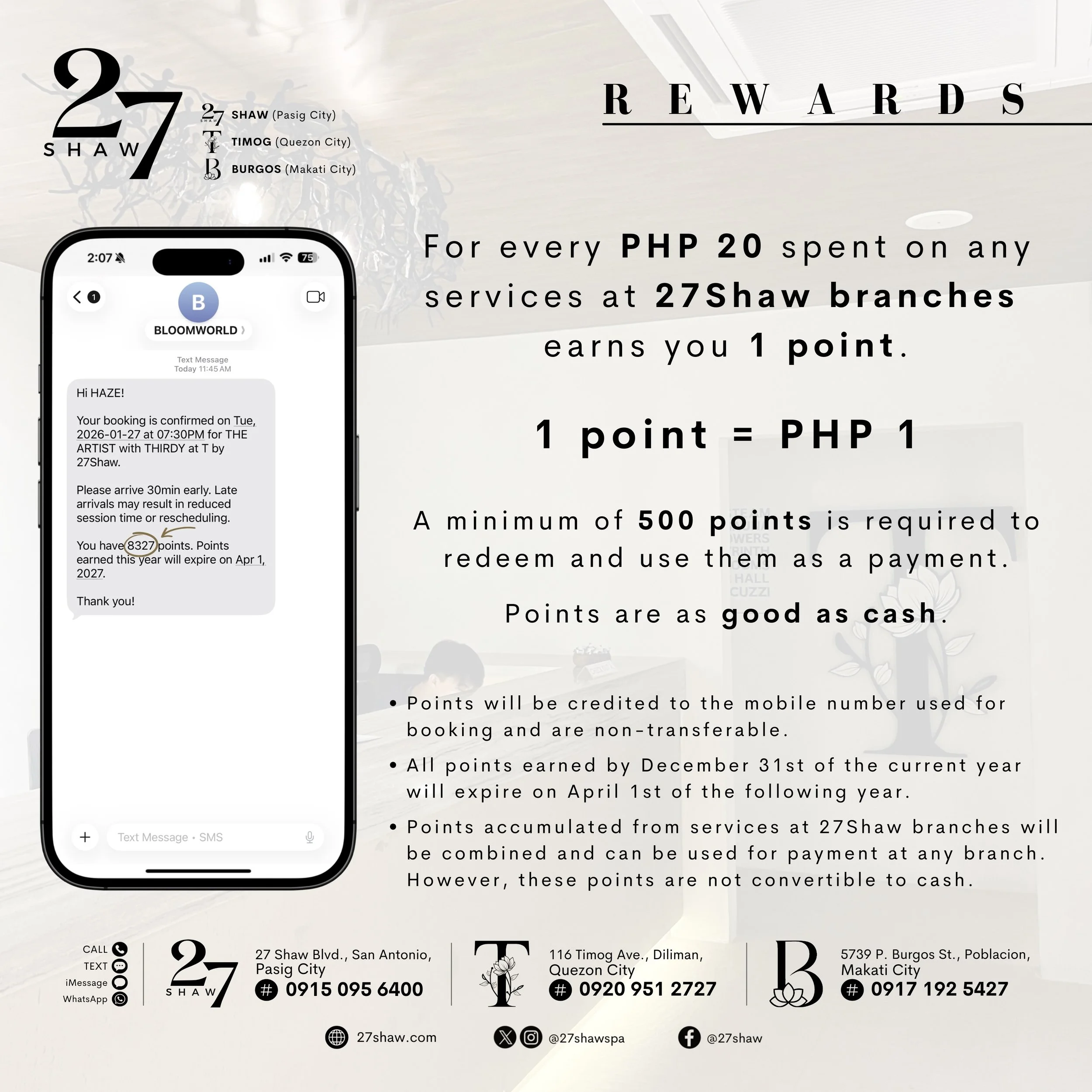 Pamper yourself and your wallet. Earn points with every visit. ✨

#ThisIs27Shaw
#27Shaw #Tby27Shaw #Bby27Shaw