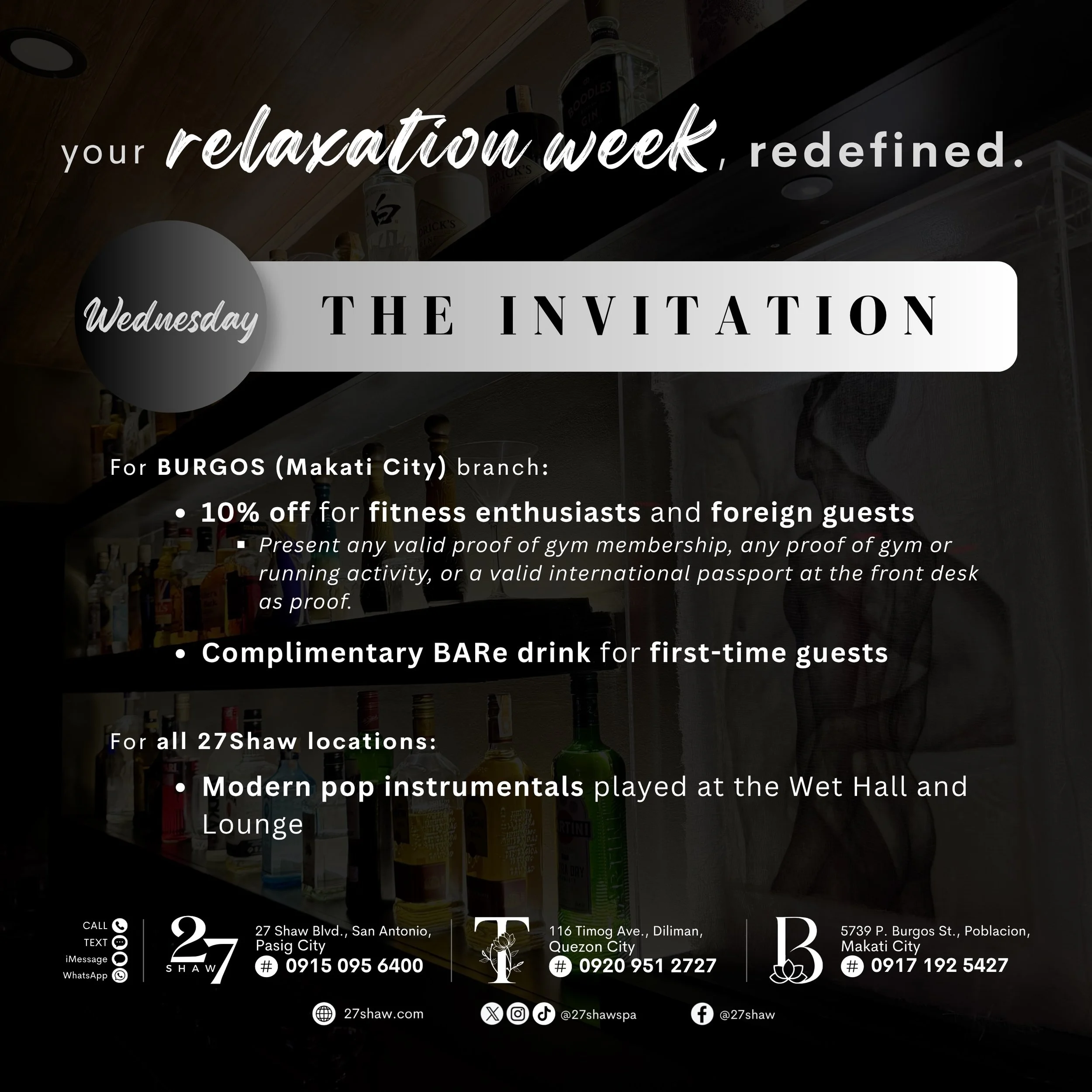 Wednesday, consider this your invitation. 🖤

Discover &ldquo;The Invitation&rdquo;&mdash;a midweek experience thoughtfully extended to fitness enthusiasts, guests from around the world, and those experiencing 27Shaw for the first time. 🌏

✨ 27shaw.