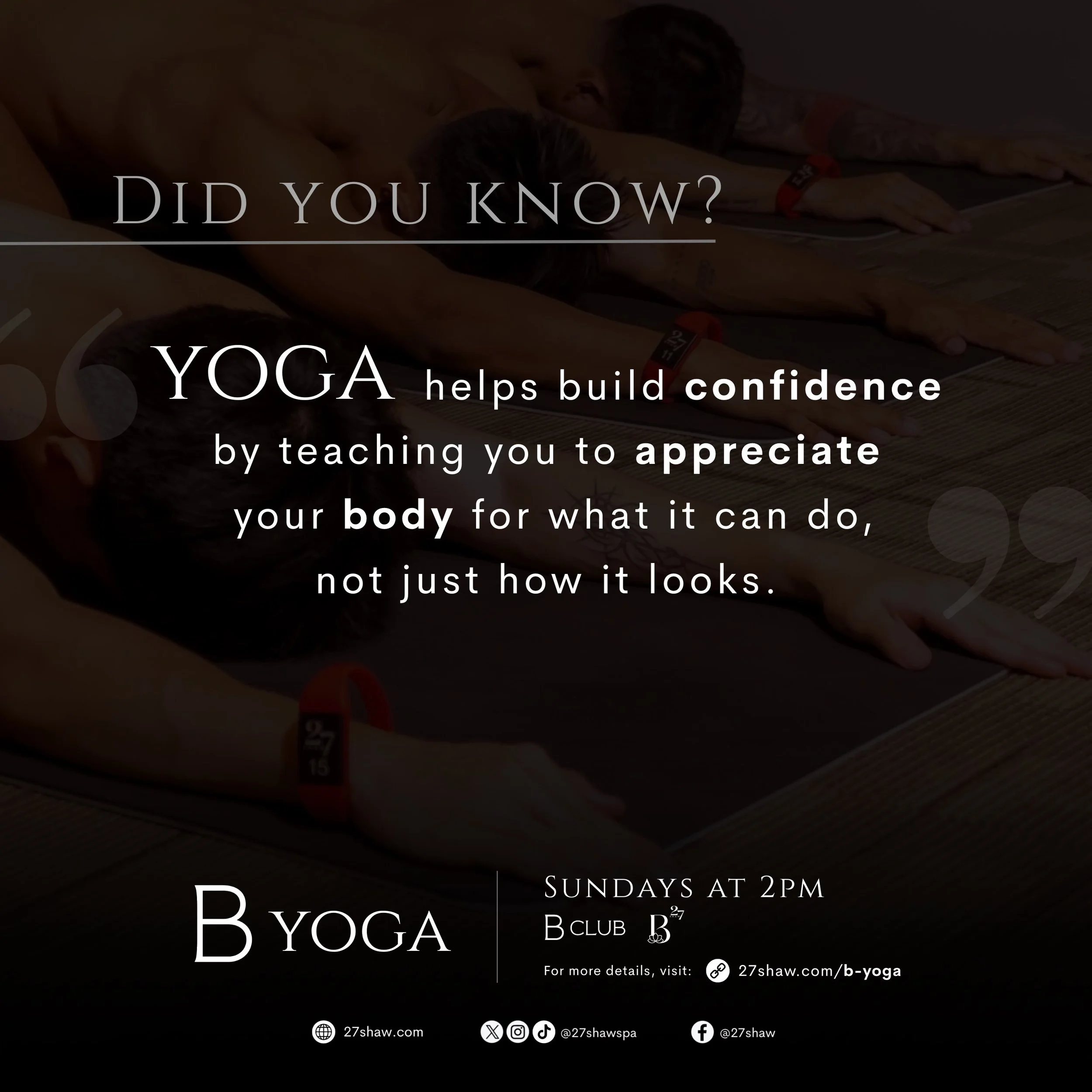 Experience the freedom of naked yoga and a deeper connection with yourself. ✨

B YOGA 🖤
A private yoga practice for men, centered on mindfulness, body acceptance, and connection.

Sunday, October 4, 2026 | 2PM
B Club, B by 27Shaw
Poblacion, Makati C
