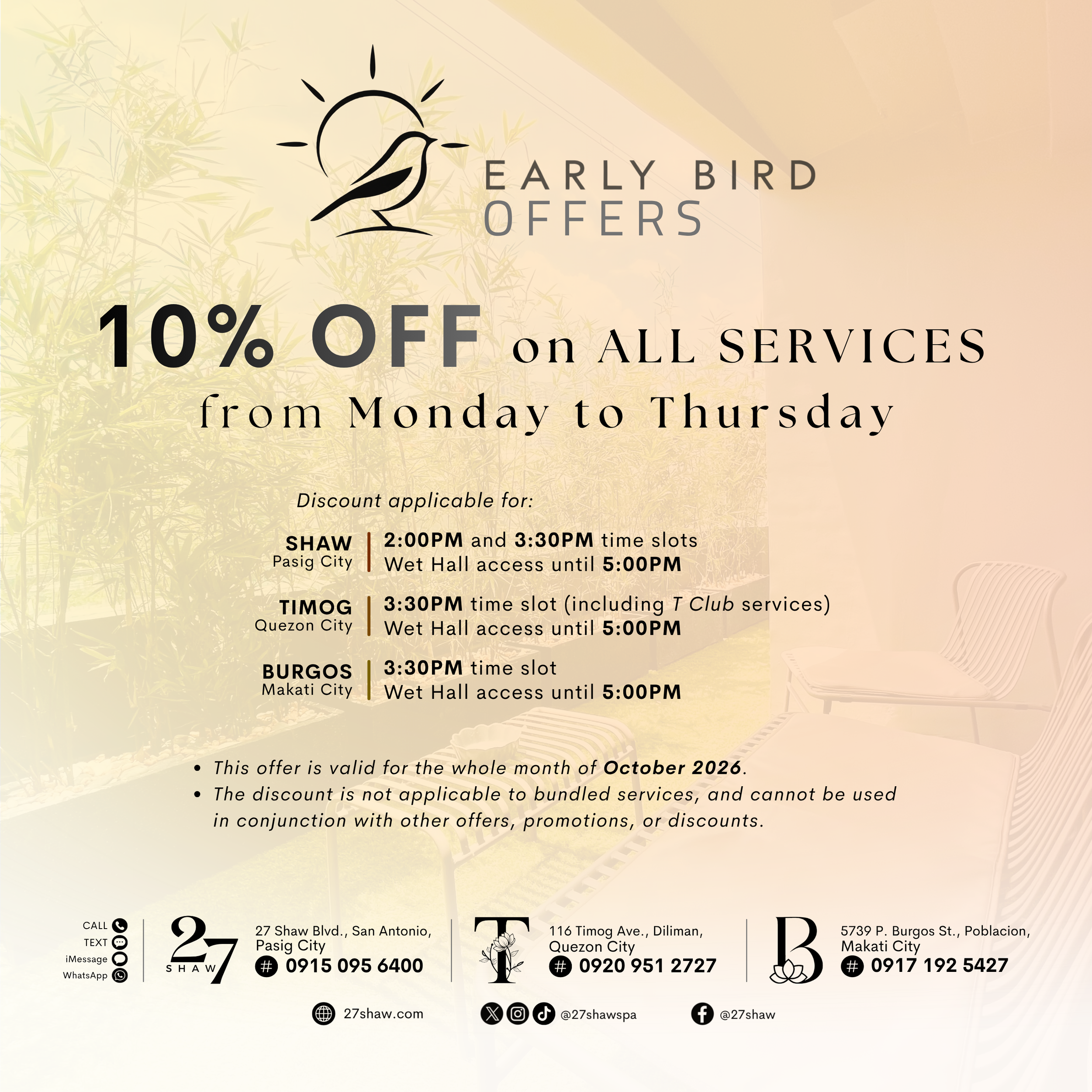 Early Bird Offers - October 2026
