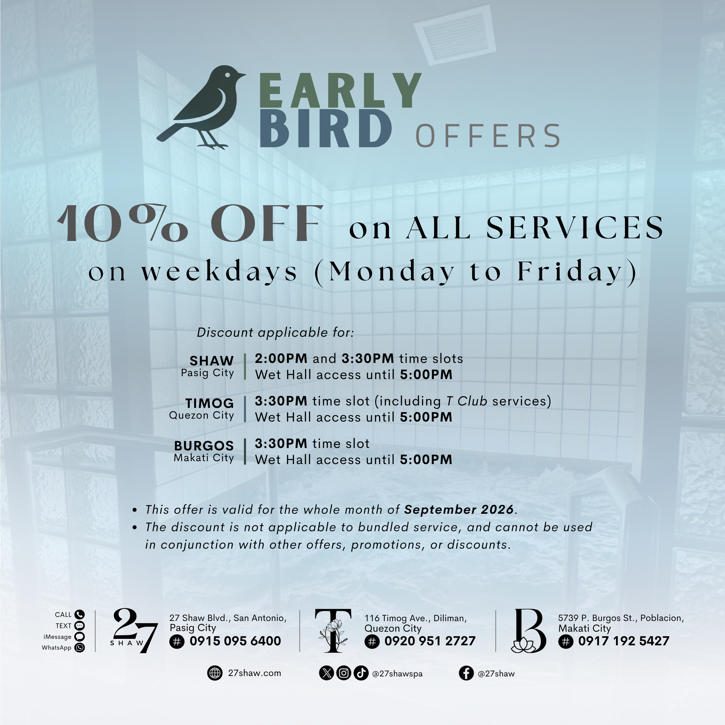 Early Bird Offers - Sept 2026