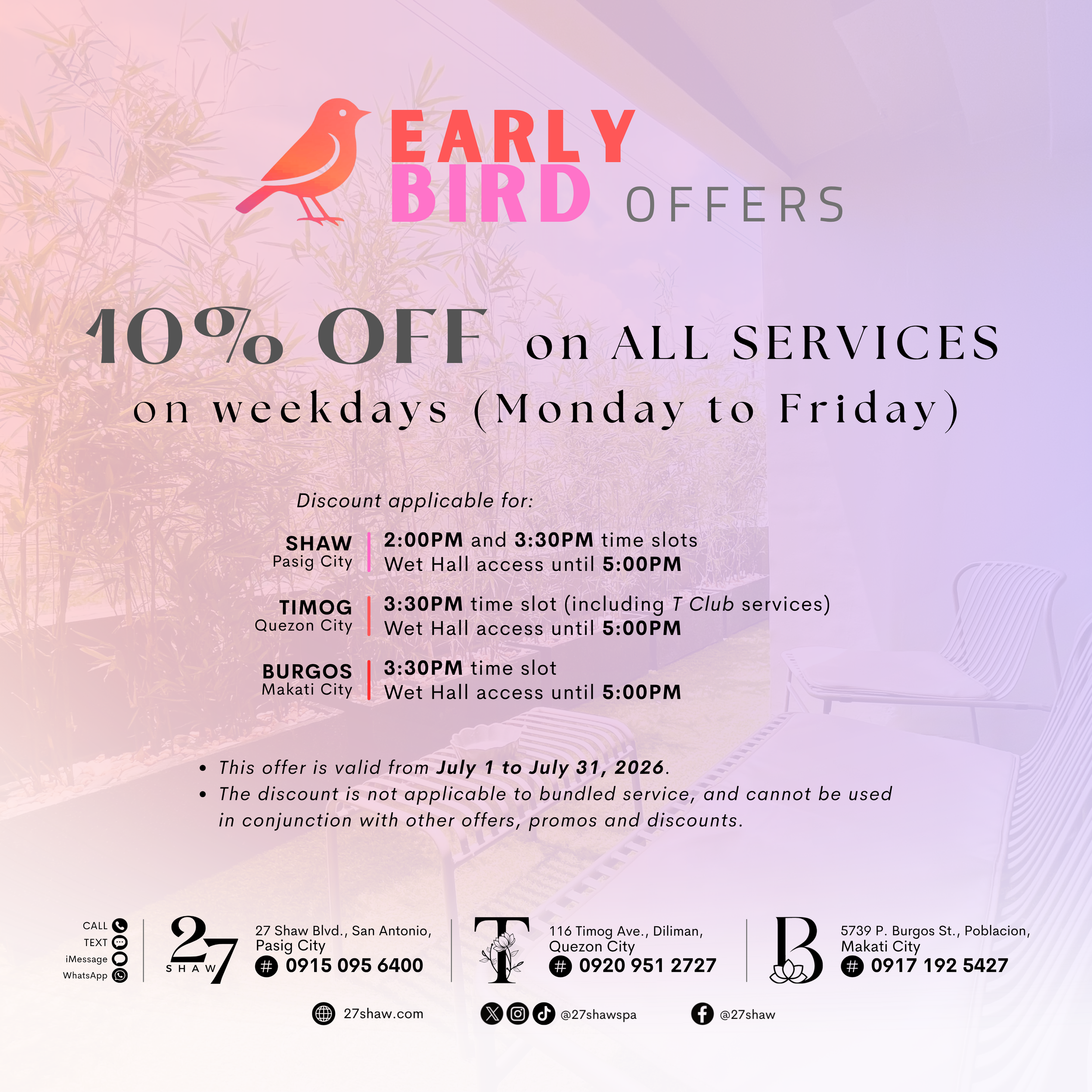 Early Bird Offers - July 2026