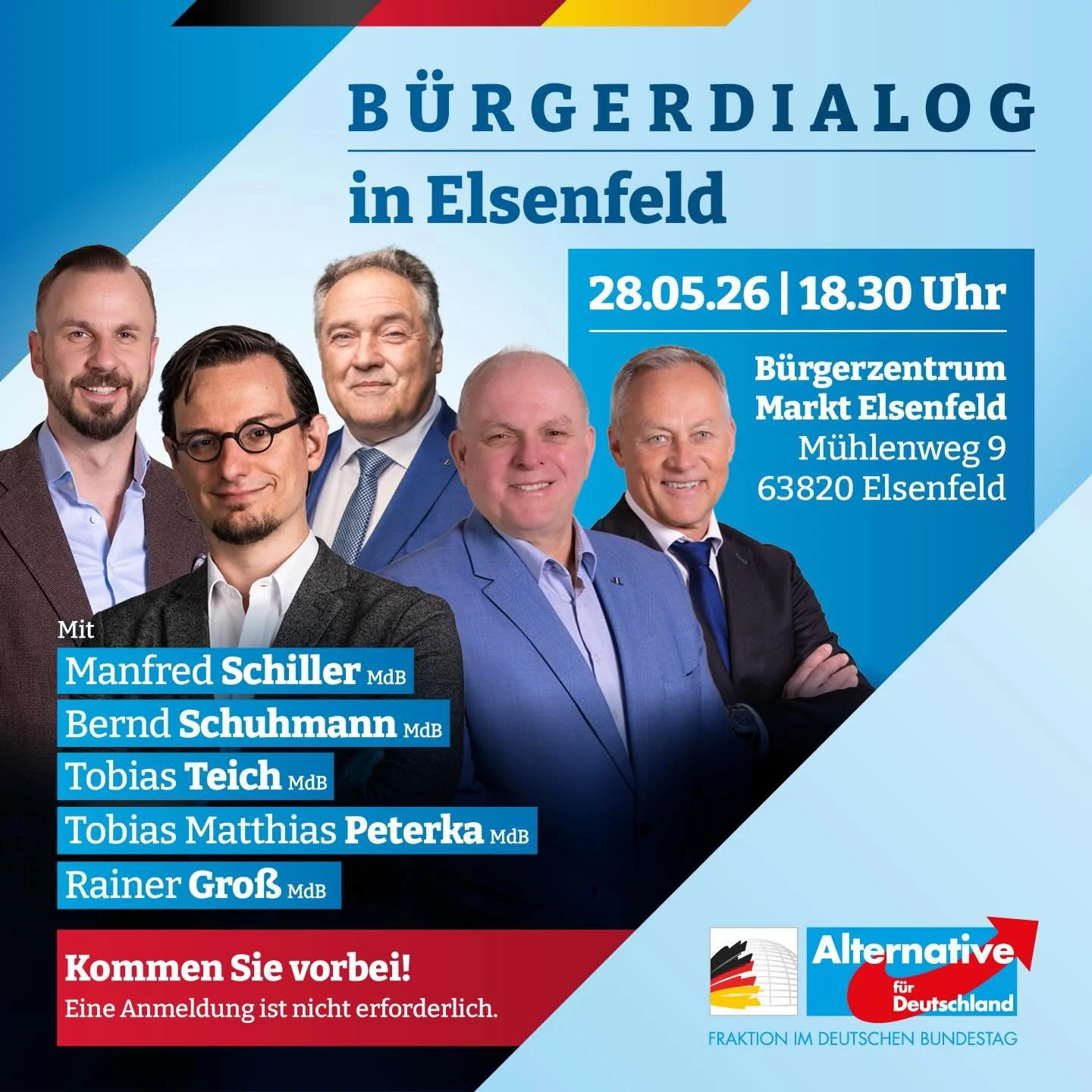 Herzliche Einladung nach #Elsenfeld ! Die #AfD Bundestagsfraktion freut sich auf Ihren Besuch - einfach vorbeikommen, eine Anmeldung ist nicht notwendig 💪🏽🇩🇪