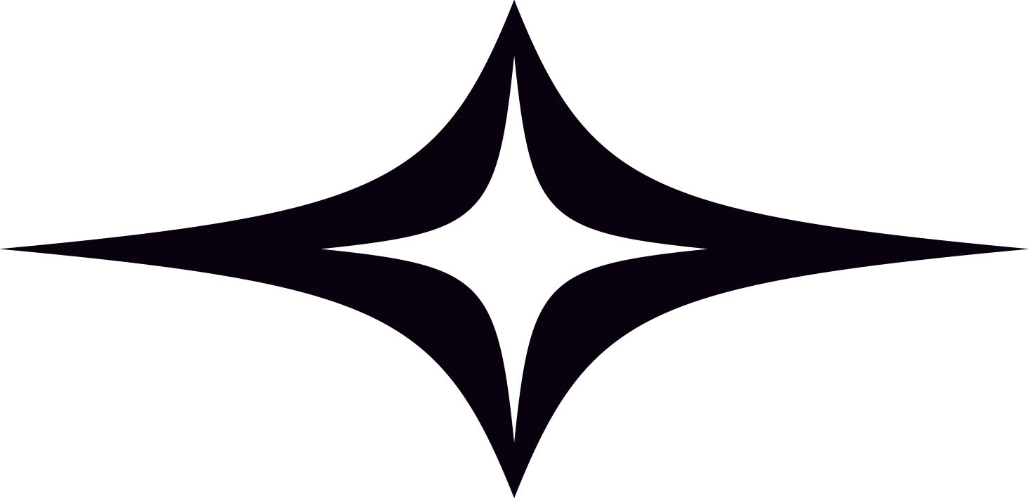 A black background with a large, stylized, purple, four-pointed star or diamond shape in the center.