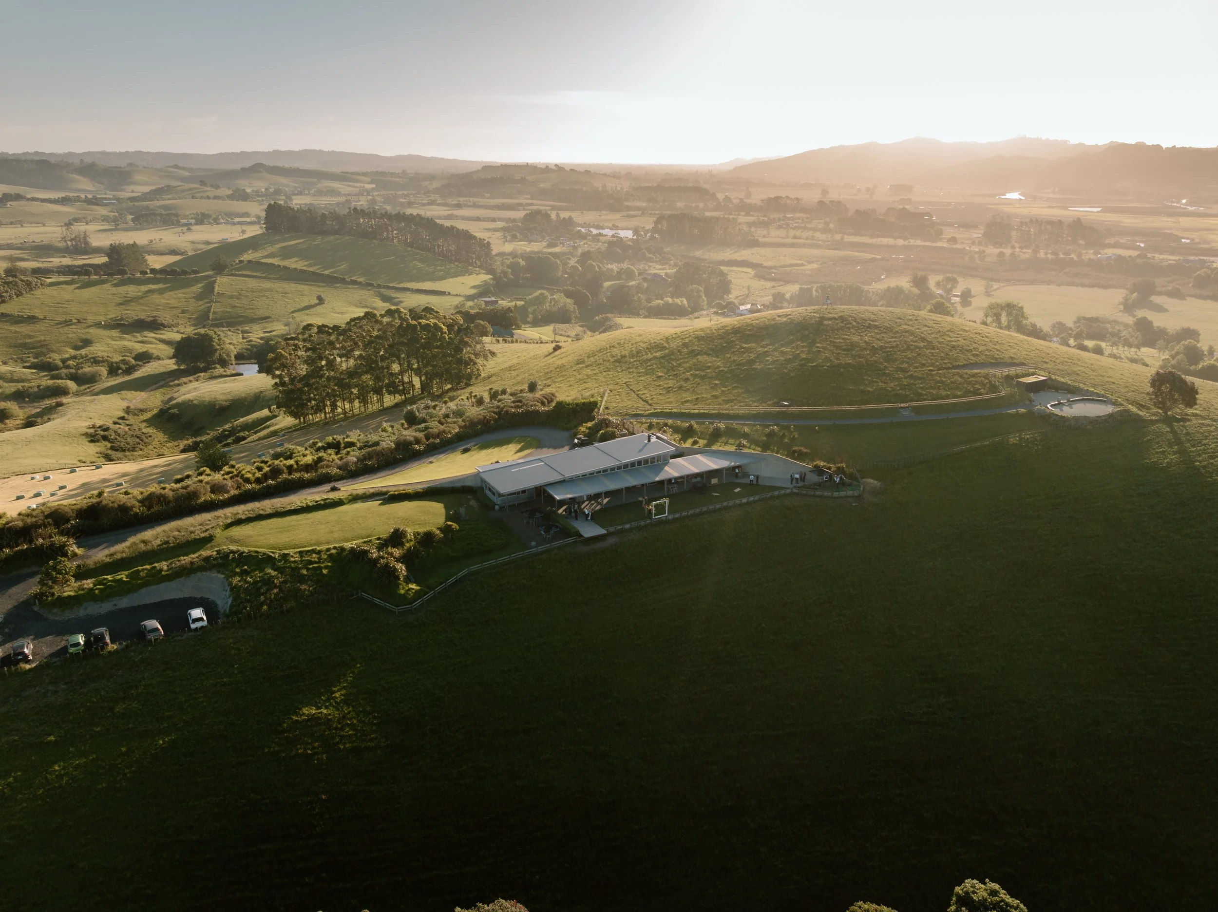 Drone shot at Kauri Bay Auckland wedding venue taken by Wild Souls