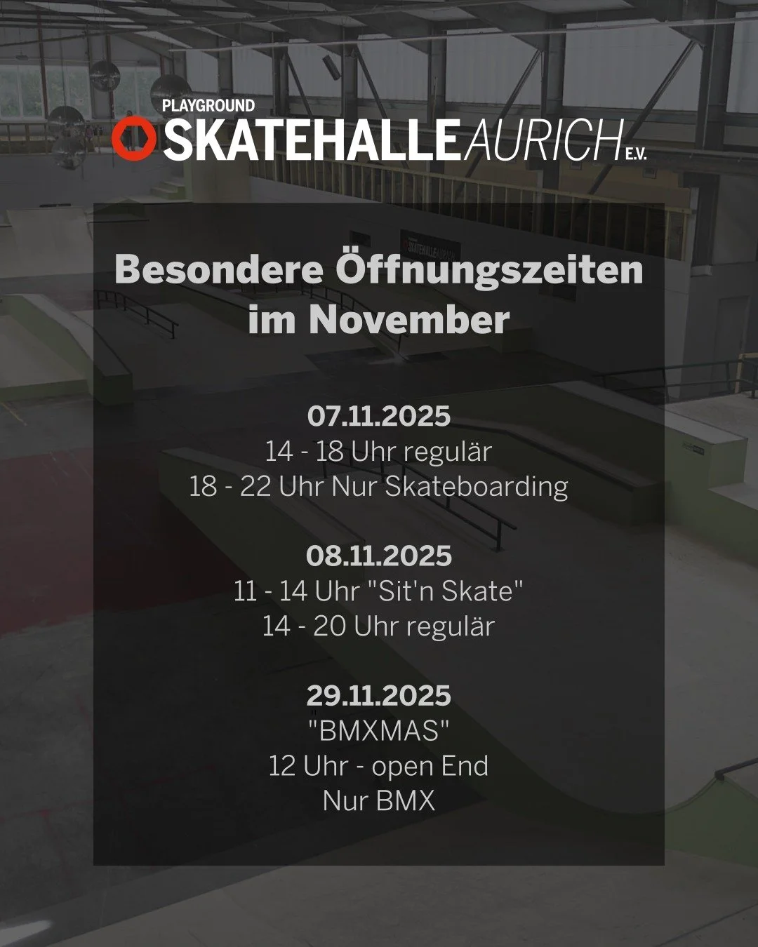 Im November freuen wir uns wieder auf @sitnskate  und BMXMAS!🎉
Weitere Infos zu unseren Events findet ihr auf unserer Homepage (Link in der Bio)