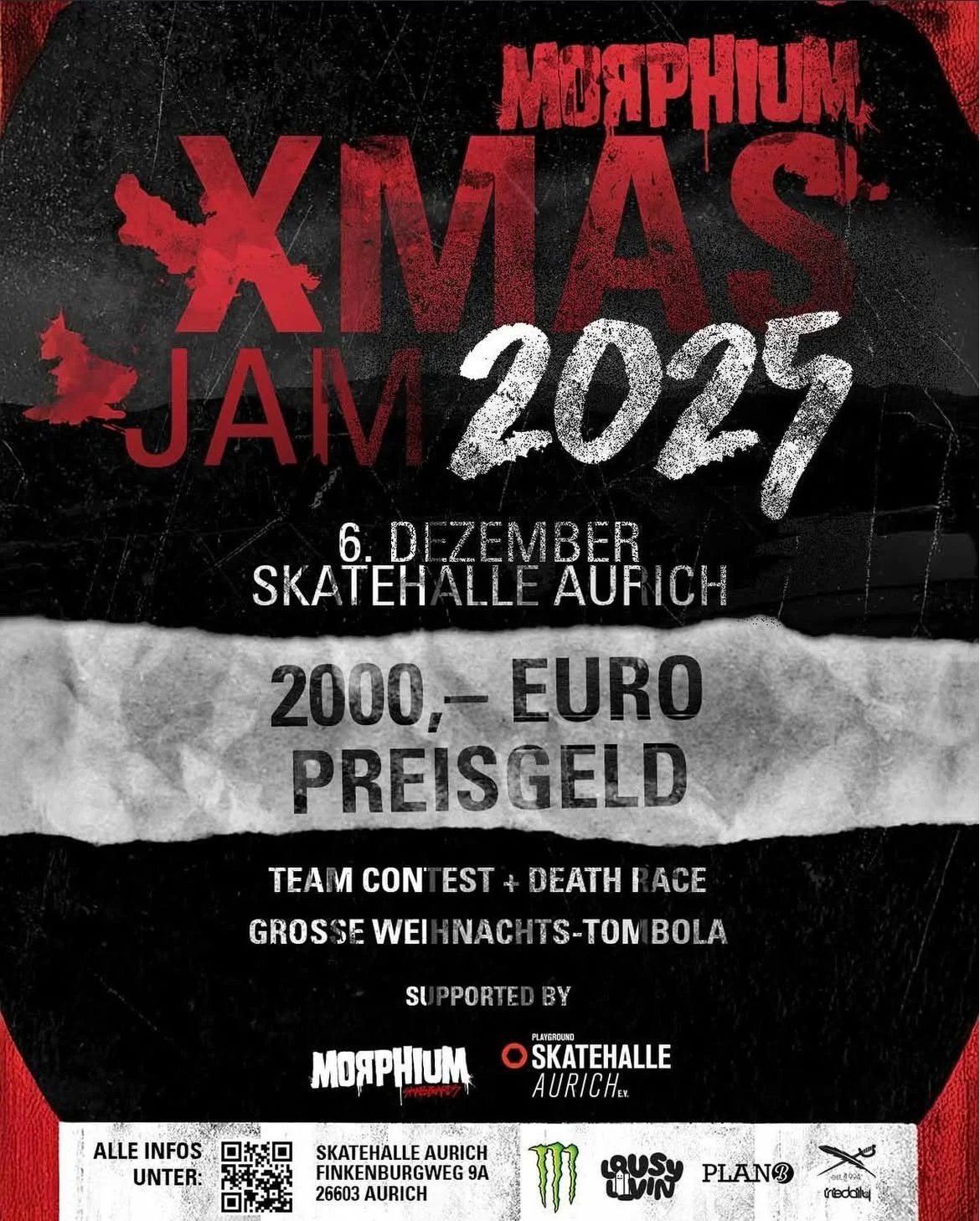 Wir freuen uns wahnsinnig auf den @morphiumskateboards  XMAS Jam am Samstag! Wenn ihr noch ein Team anmelden wollt, solltet ihr das jetzt auf xmasjam.de tun. Nat&uuml;rlich gibt es wie jedes Jahr die gro&szlig;e Tombola und @mike.bra  Deathrace💀🔥 W