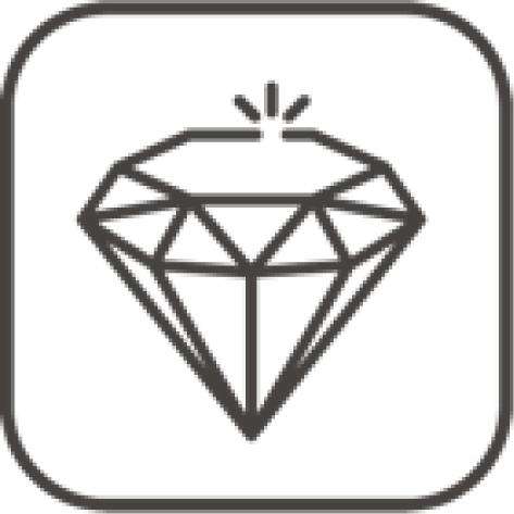 Ícone de um diamante estilizado em linhas cinza escuro sobre fundo preto.