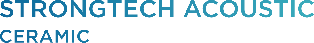 Imagem contendo palavras em destaque, incluindo "StrongTech Acoustic" e "Ceramic", provavelmente relacionados a produtos ou tecnologias de isolamento acústico.