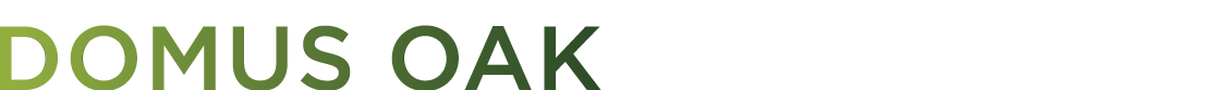 Texto 'DOMUS OAK' com uma fonte em tons de verde.