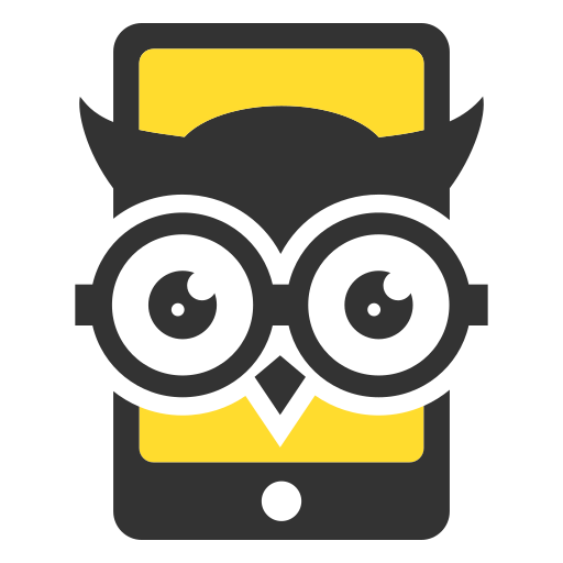 Illustration of a smartphone with an owl face and glasses superimposed on the screen.