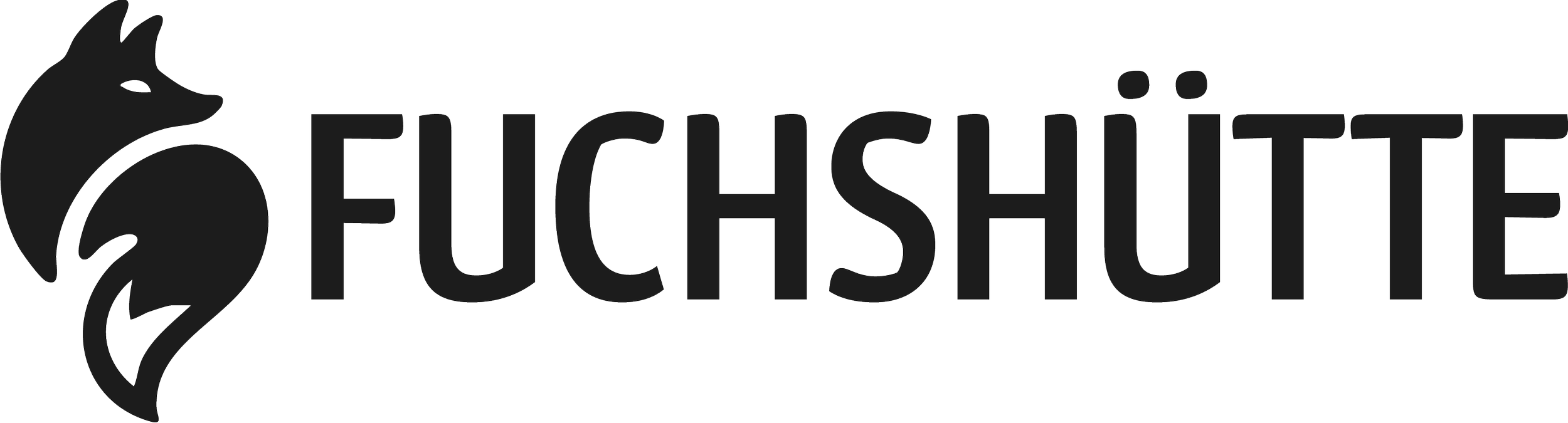Schriftzug mit einem Fuchs-Logo und dem Wort "FuchsShütte" in schwarz.