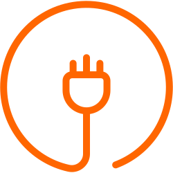 Icon of an electrical plug inside an orange circle.