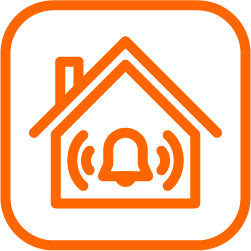 icon of a house with an alarm sounding, symbolising home security system installation by qualified electricians in Perth