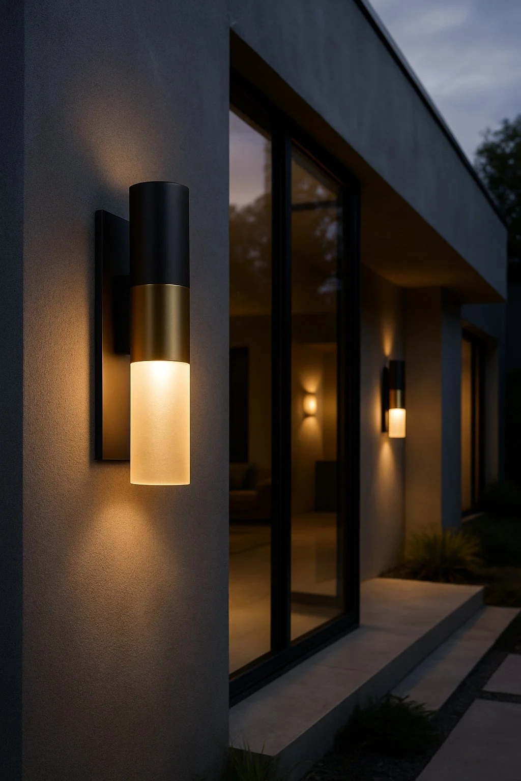 image of stylish outdoor wall lighting illuminating a soft glow Perth electricians