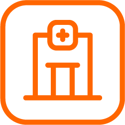 An emergency medical cross symbol on an orange and black background, symbolising electrical fit outs for medical practices