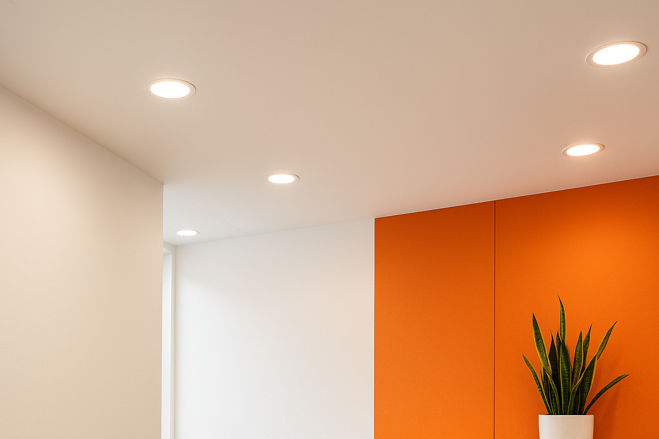 image of a office space reception area where downlighting has been installed by electricians In Perth from Price Family Electrical