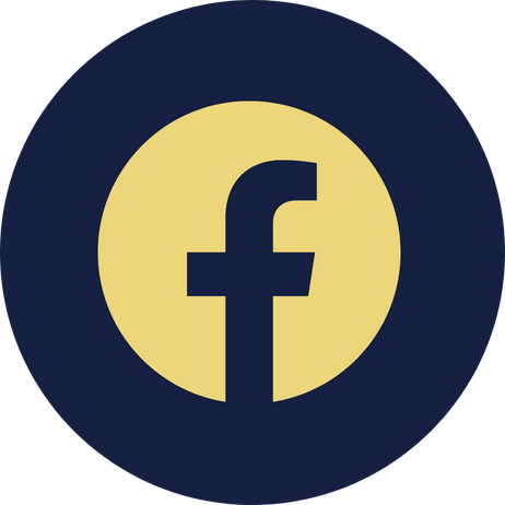 Facebook logo with a dark blue background and a yellow circle with a lowercase 'f' in the center.