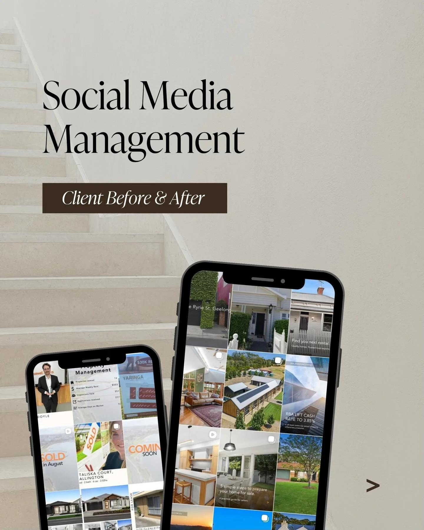 Instagram feed before + after for @maxwellcollinsre 💫

Your Instagram feed is the face of your business - a strong and consistent presence is essential for building trust, staying top of mind, and attracting new customers. 

I work one-on-one with c