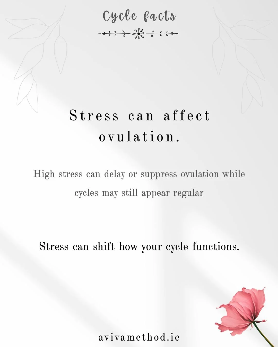Stress doesn&rsquo;t just affect how you feel &mdash; it can influence how your body functions.
Ovulation may be delayed or suppressed under high stress levels.
Even if your cycle appears regular, internal processes can shift.

#CycleFacts #StressAnd