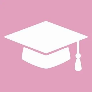 Illustration of a white graduation cap on a pink background.