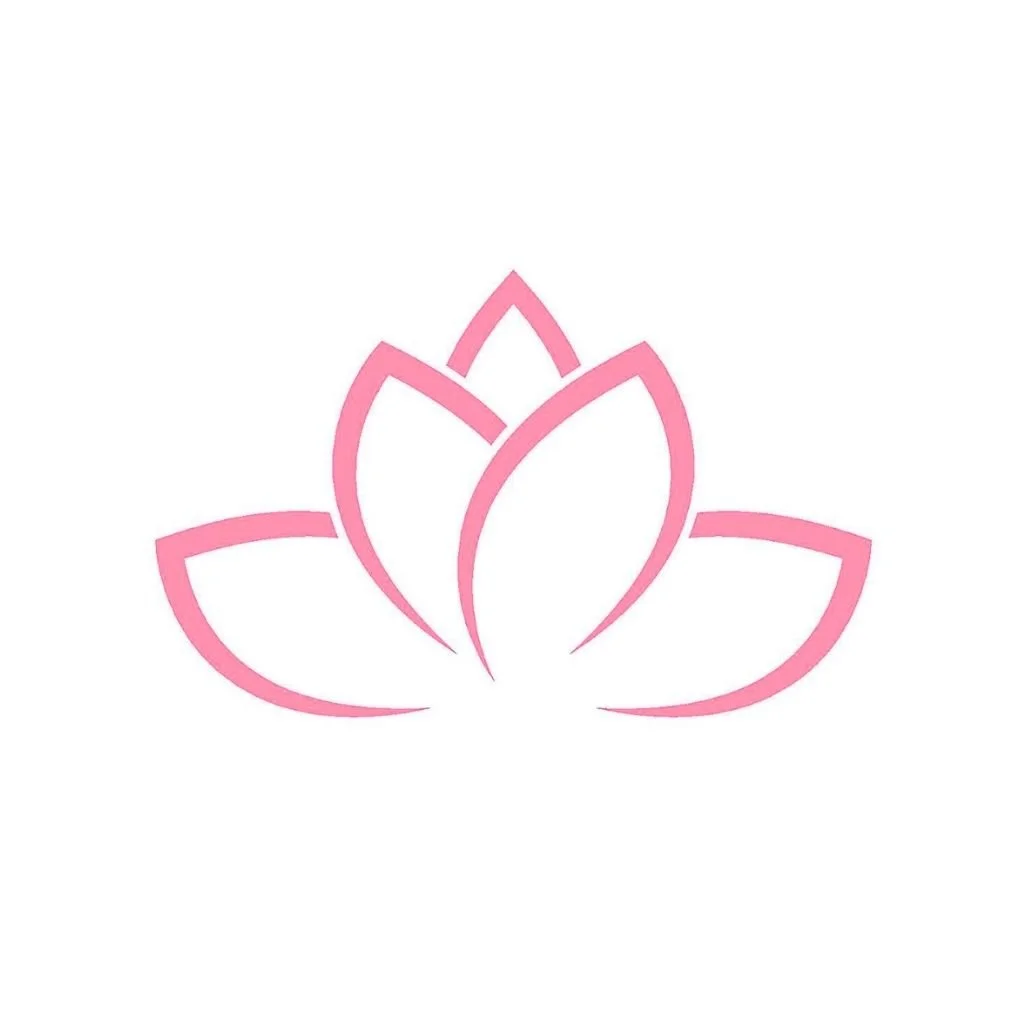 Pink outline of a stylized lotus flower on a white background.