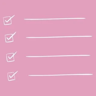 Pink background with four white checkboxes, each marked with a checkmark.