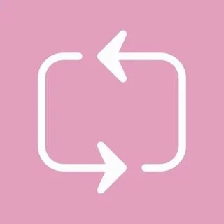 White recycling icon with arrows forming a loop on a pink background.